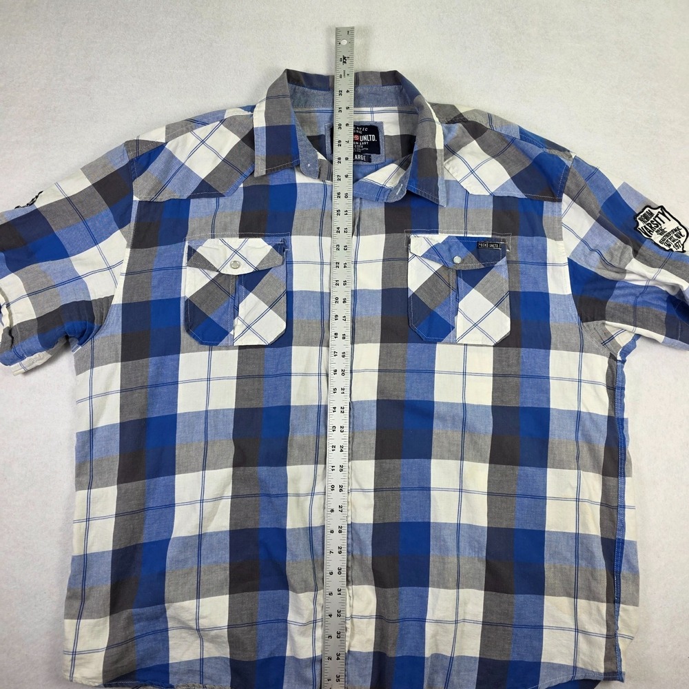 Ecko Unltd 4XL Plaid Button Up Shirt Blue Gray Short Sleeve ‎ Streetwear - Picture 6 of 9